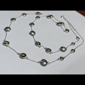 Sage Green Crystal Necklace Silver Charms Long Necklace